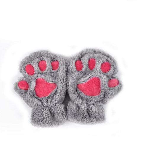 Cute Cartoon Gloves Women Soft Warm Cat Claw Gloves Fingerless Bear Paw Half Finger Gloves Color:Gray