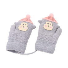 Load image into Gallery viewer, Winter Finmind Winter Kids Gloves Full Finger Gloves Boys and Girls Warm Knitted Wool Fashion Cartoon Monkey Print Gloves (Grey)