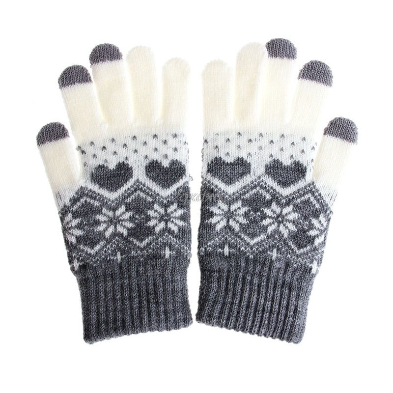 Women Girl Winter Warm Touch Screen Gloves Wool Stretch Snowflake Mittens Nov12 Drop ship