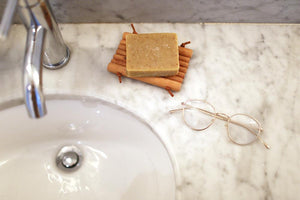 Wooden Soap Dish with Leather